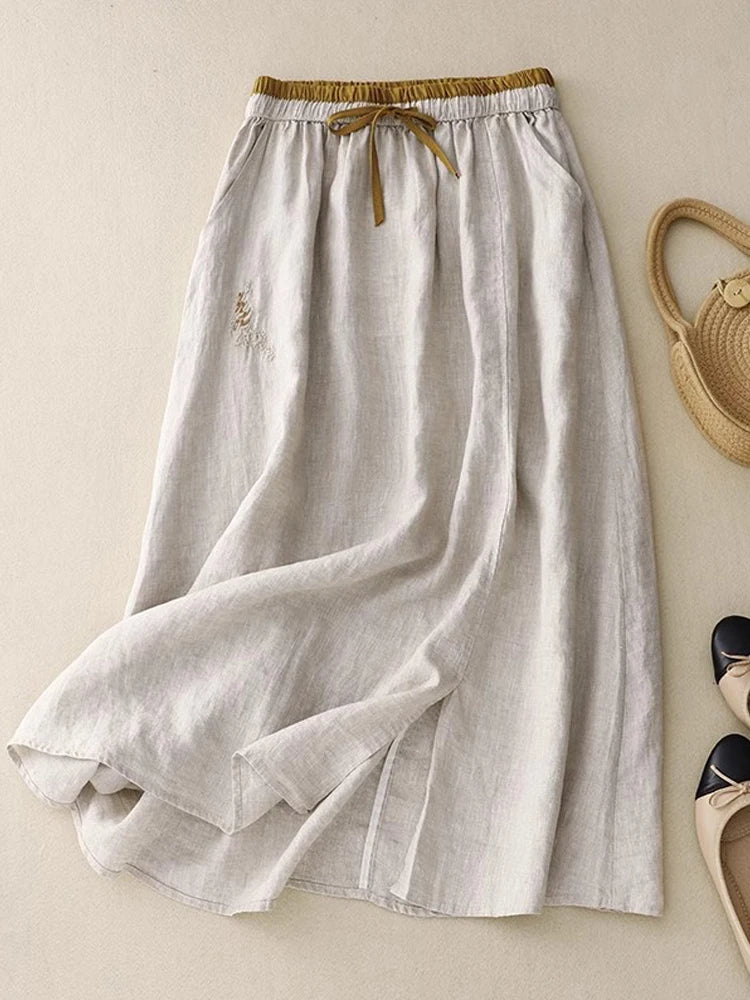 BloomTale Embroidered Patchwork Midi Skirt