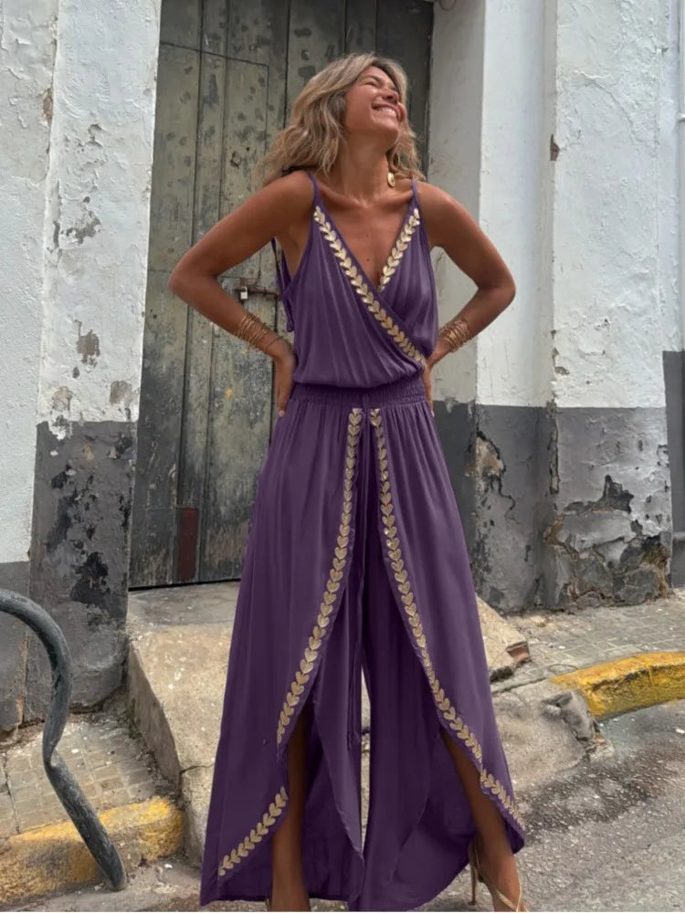 Golden Hour Elegance V-Neck Romper