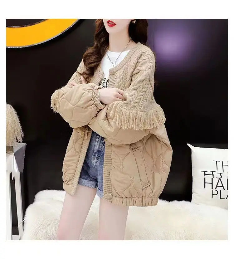 TasselEase Spliced Knit Winter Cardigan