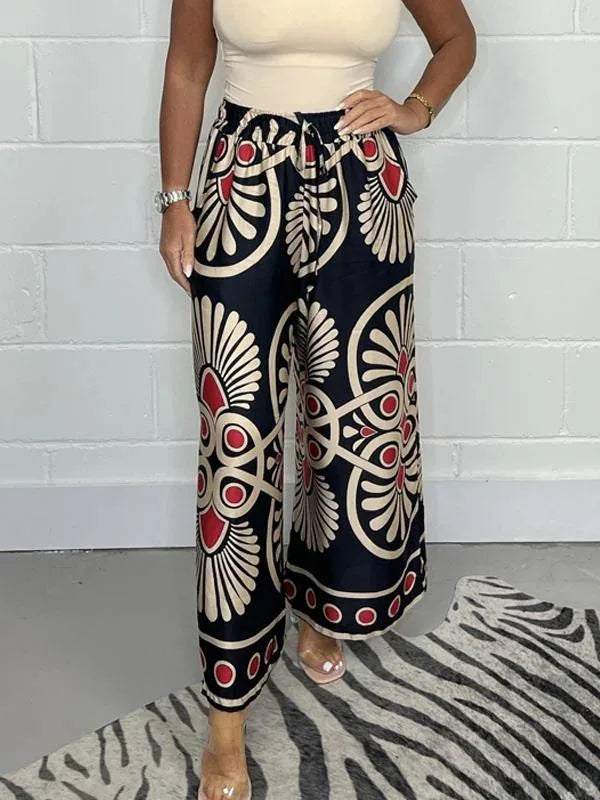 Printed Satin Wide Leg Trousers