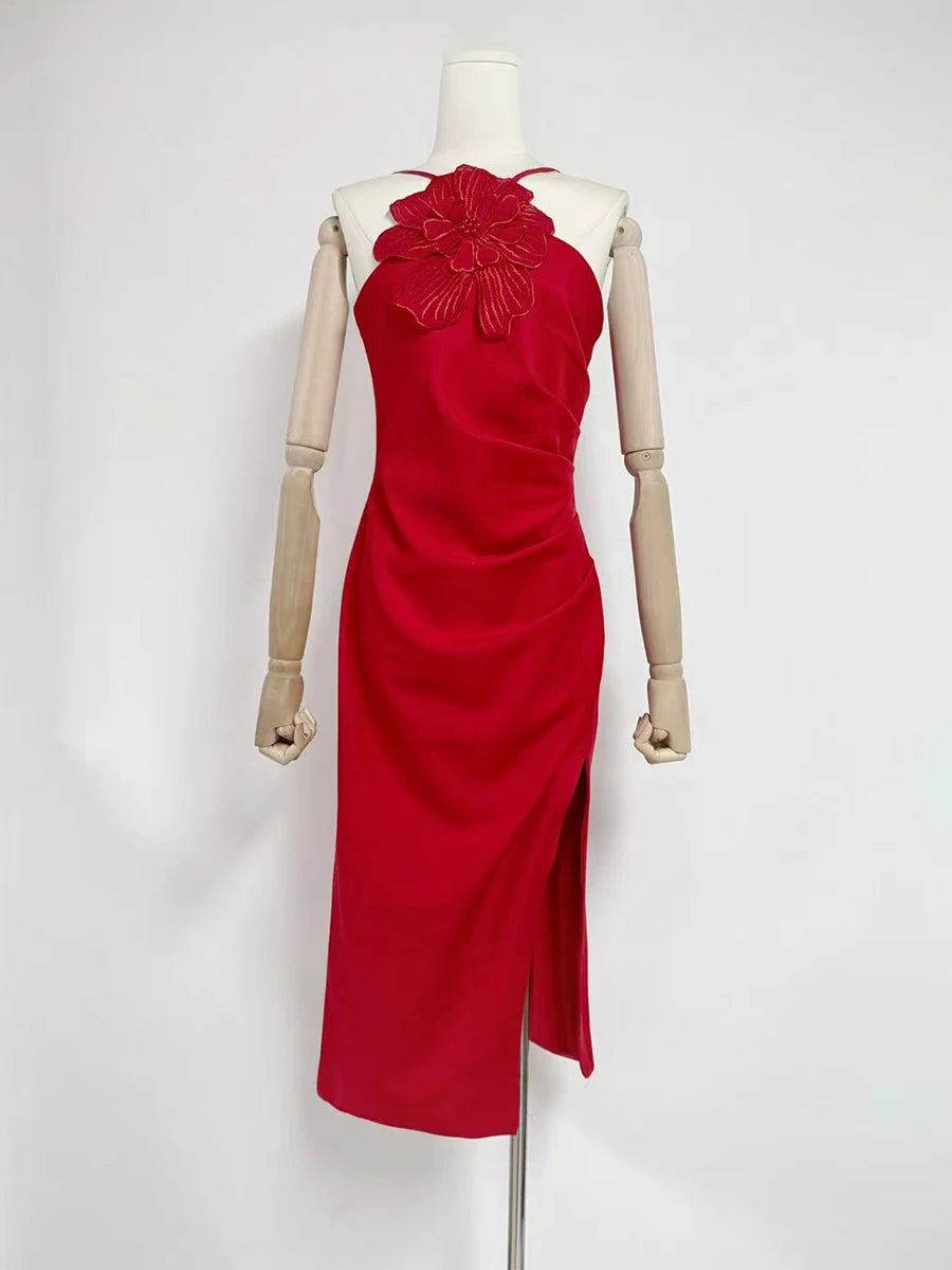 Petal Grace 3D Floral Midi Dress
