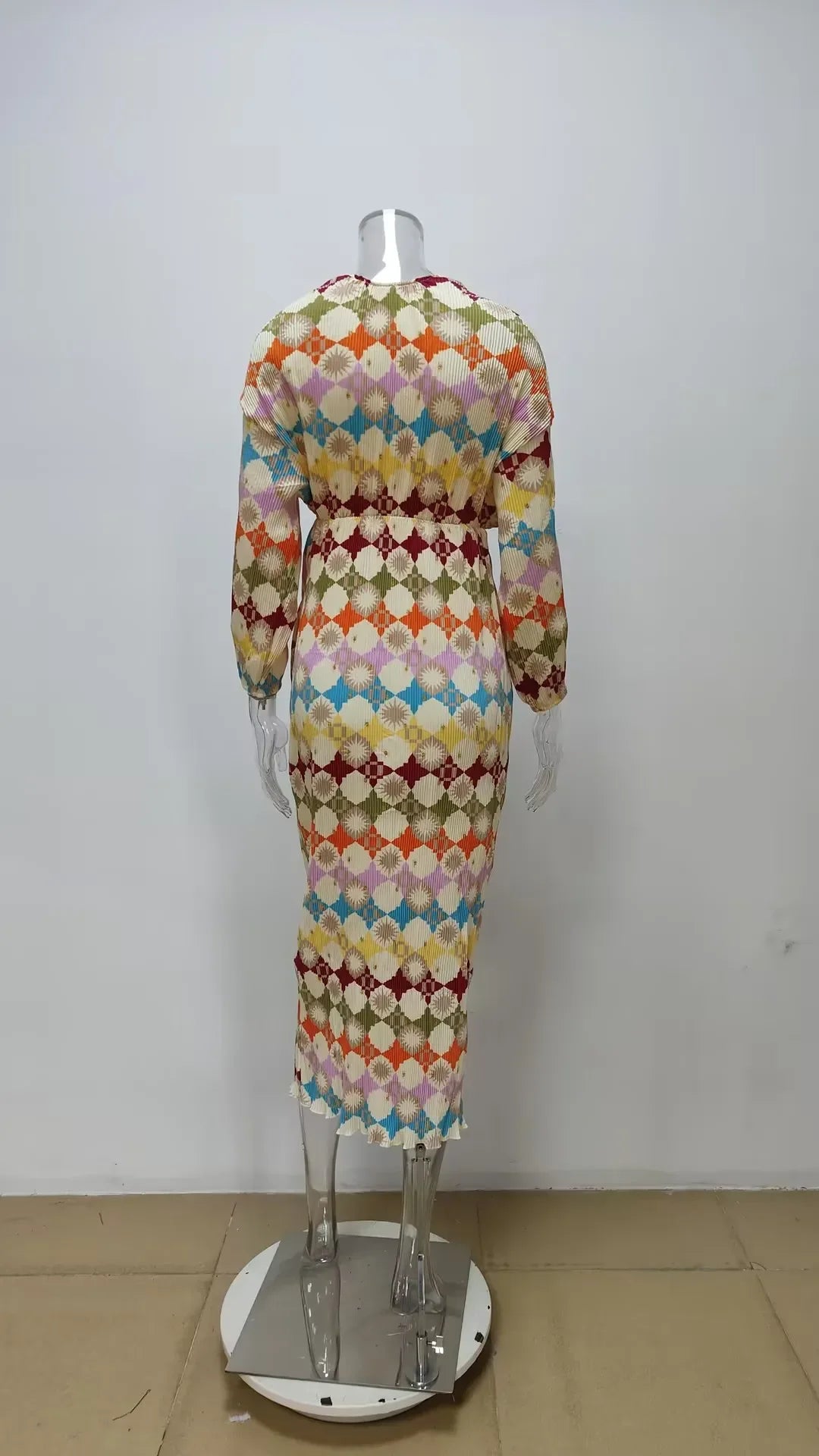 Geo Muse V-Neck Pleated Dress