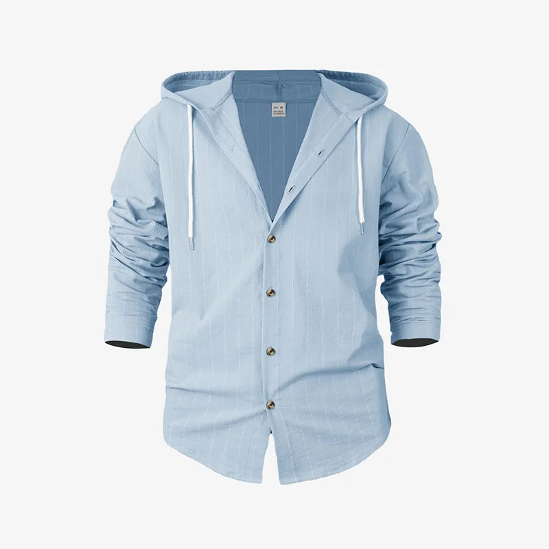 Striped Hooded Linen Shirt