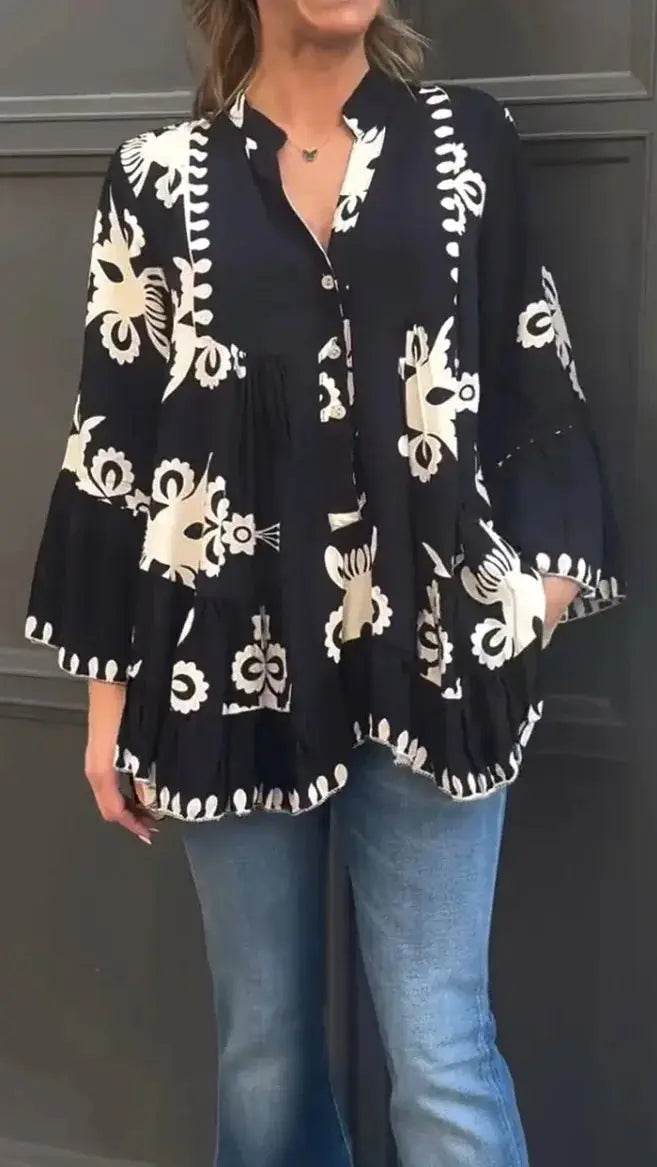 Elegant Print Long Sleeve Blouse Rich Allure