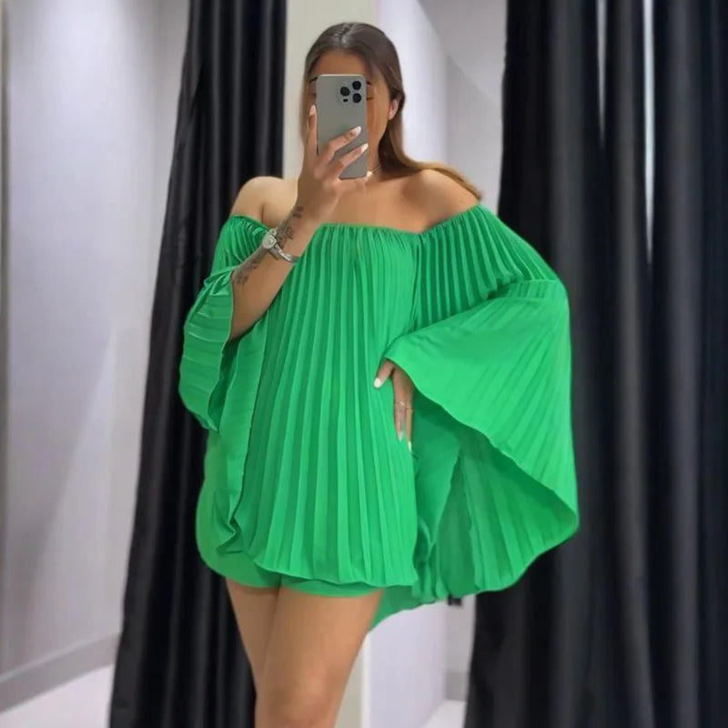 Glimmer Drape One Shoulder Shorts Set