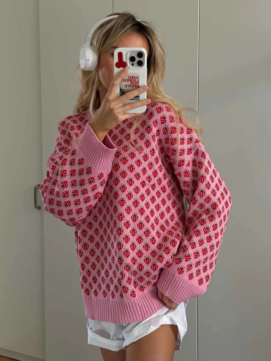 Cozy Strawberry Knit Sweater