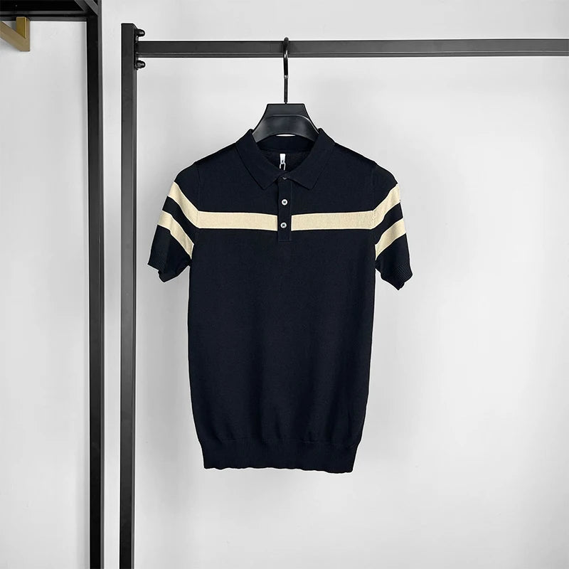Ice Silk Striped Knit T-Shirt