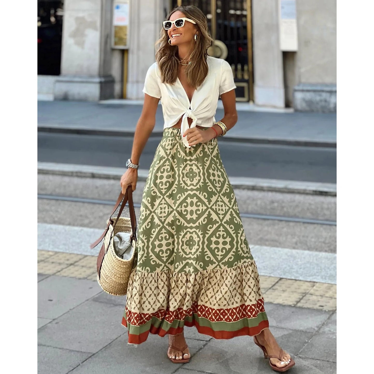 Sunlit Charm Bohemian Maxi Skirt