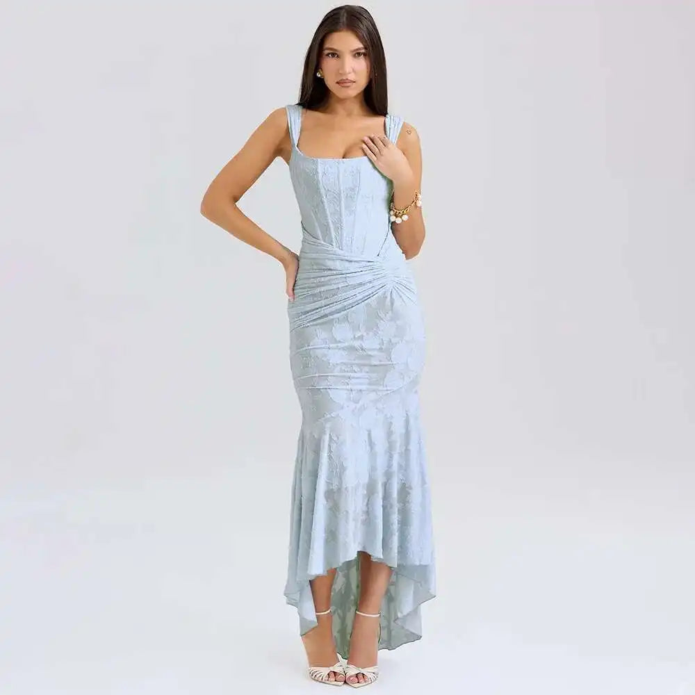 Elegant Backless Pleated Evening Dress