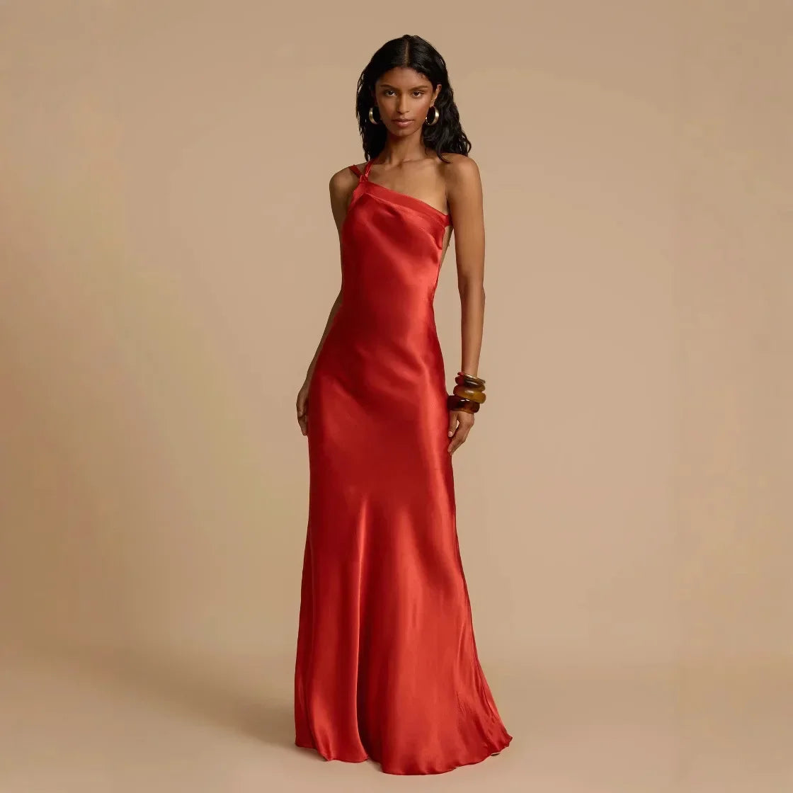 Crimson Allure One-Shoulder Maxi Dress