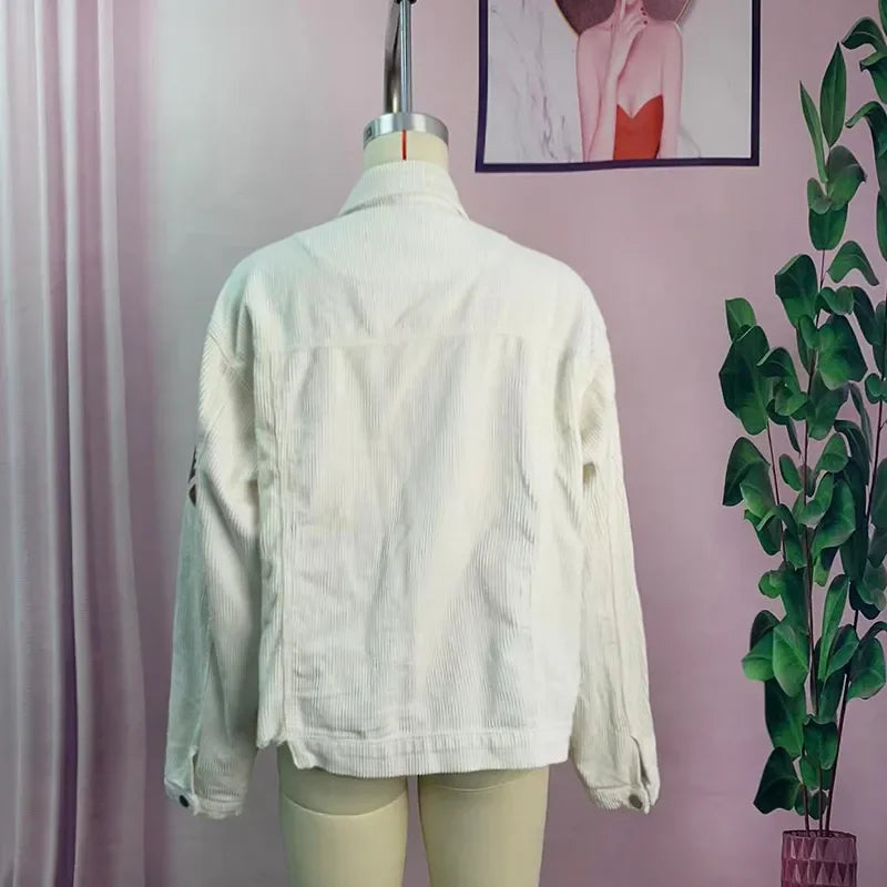 Glow Play Corduroy Sequin Varsity Jacket