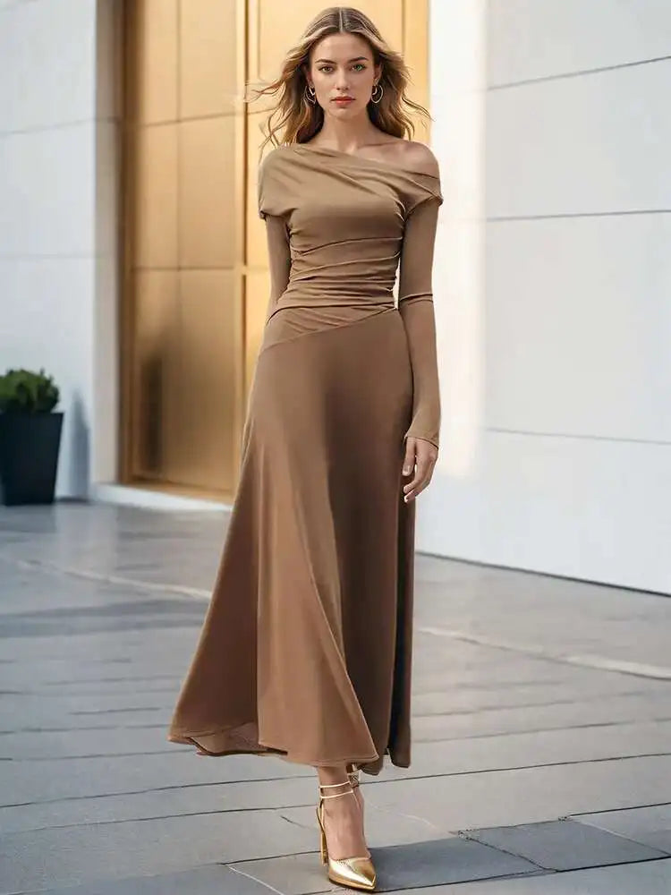 Crimson Drape One-Shoulder Knit Dress