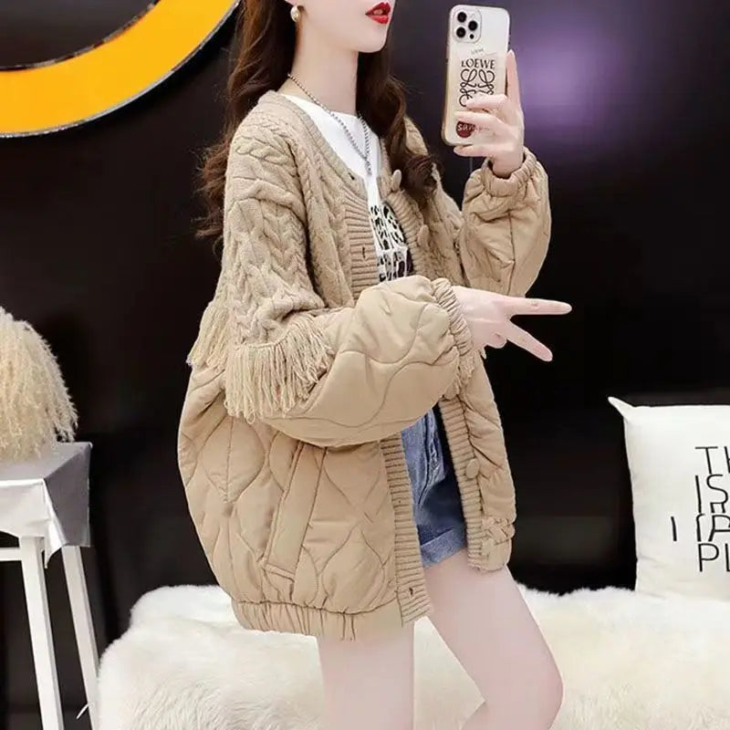TasselEase Spliced Knit Winter Cardigan Rich Allure