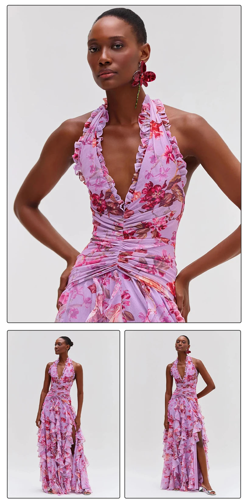 Rose Radiance Halter Slit Gown Rich Allure