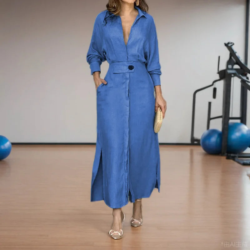 Autumn Grace V-Neck Shirt Dress