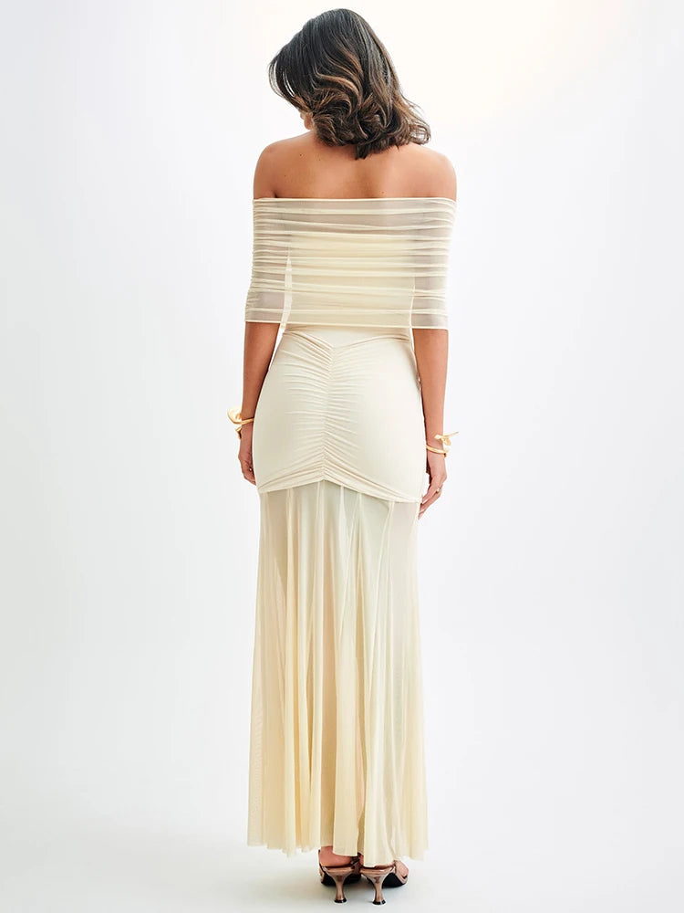 Midnight Allure Strapless Mesh Gown