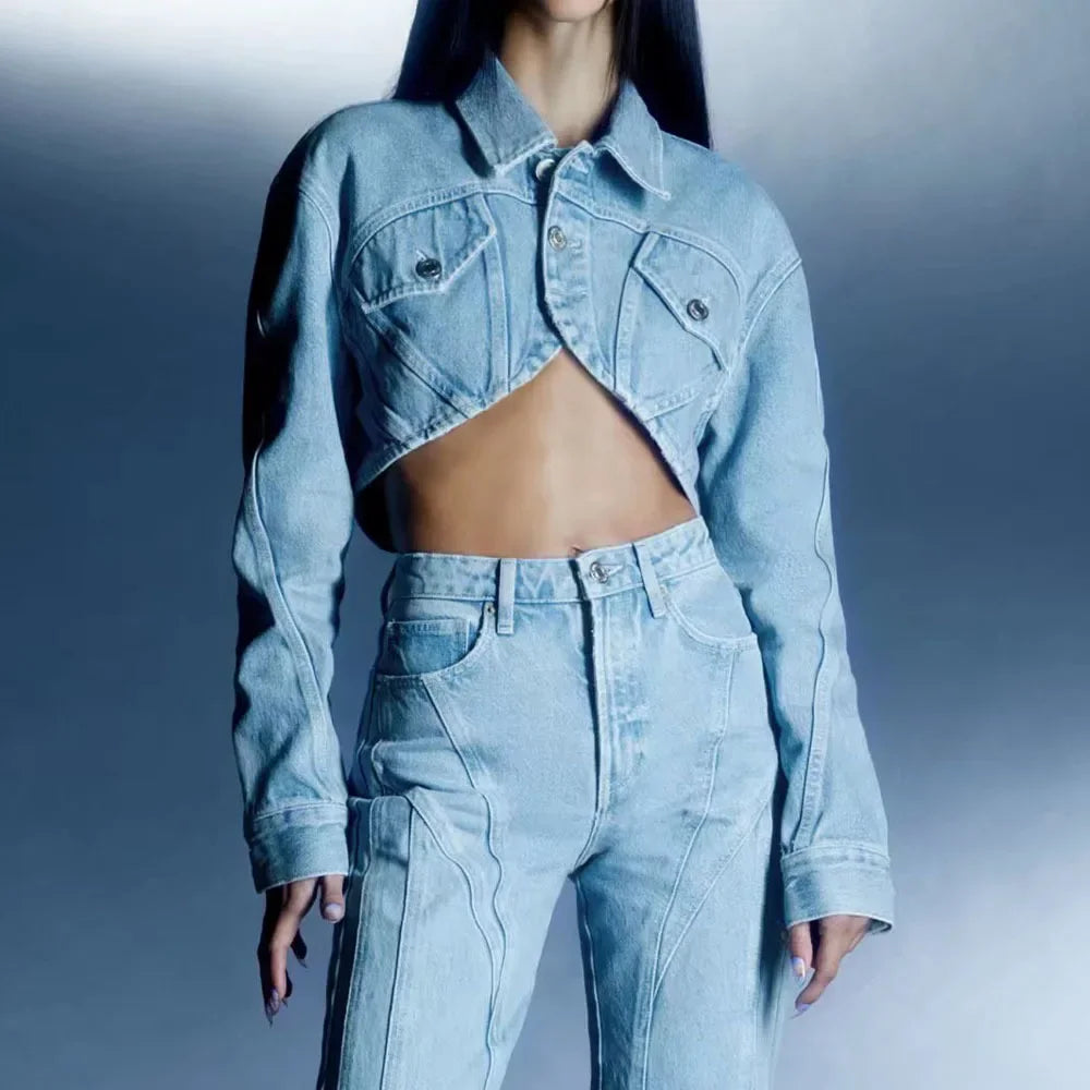 Retro Charm Cropped Denim Navel Jacket