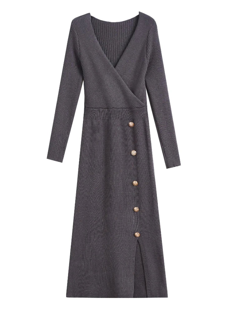 VeltriKnit V-Neck Maxi Sweater Dress