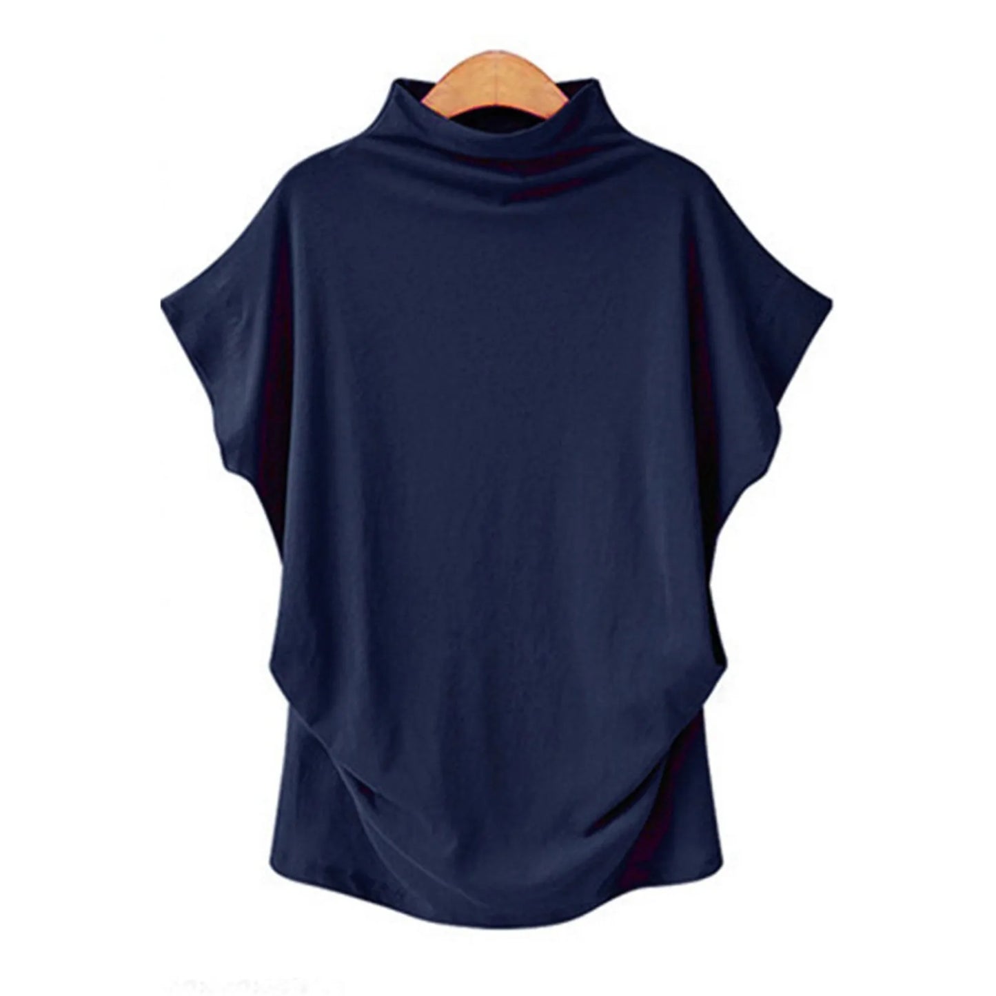 Soft Pleated Turtleneck Short Sleeve Top