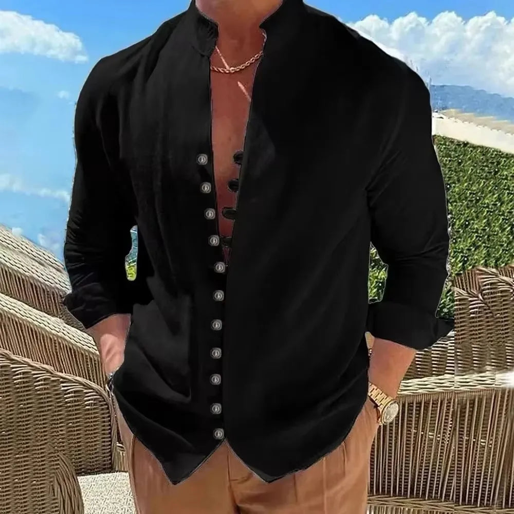Breeze Form Linen Button Shirt Men Rich Allure