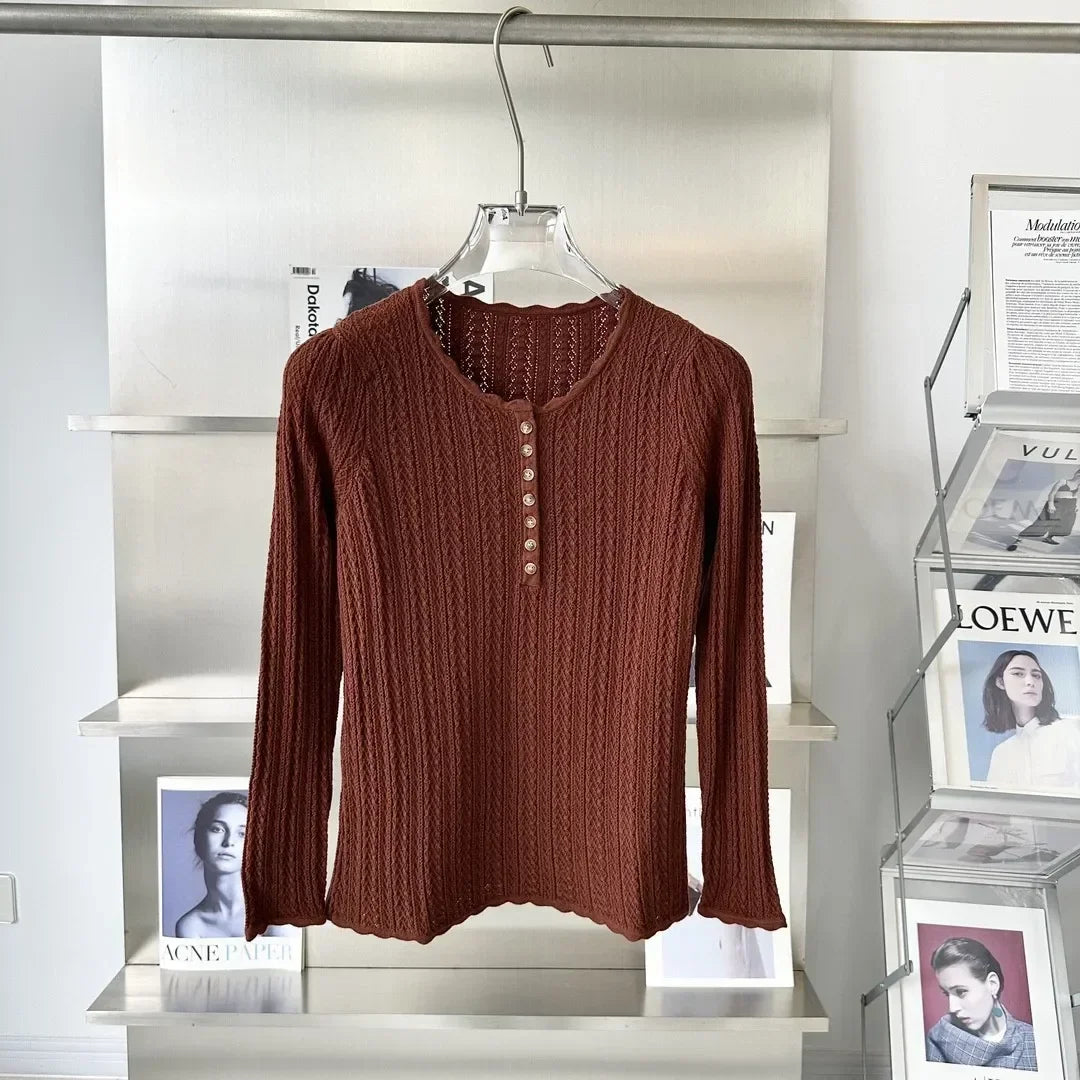 LaceLoom Jacquard Knit Slim Top Rich Allure