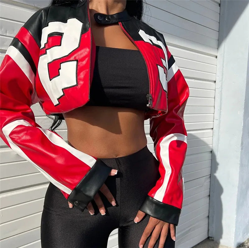 Urban Gloss Letter Print Crop Jacket Rich Allure