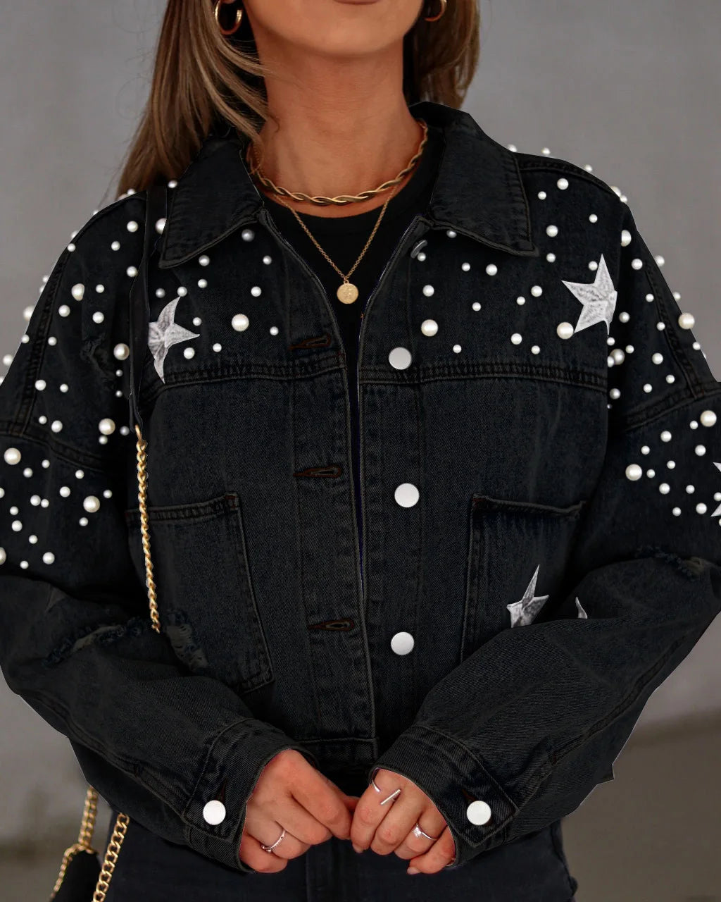 Glam Starry Beaded Denim Jacket