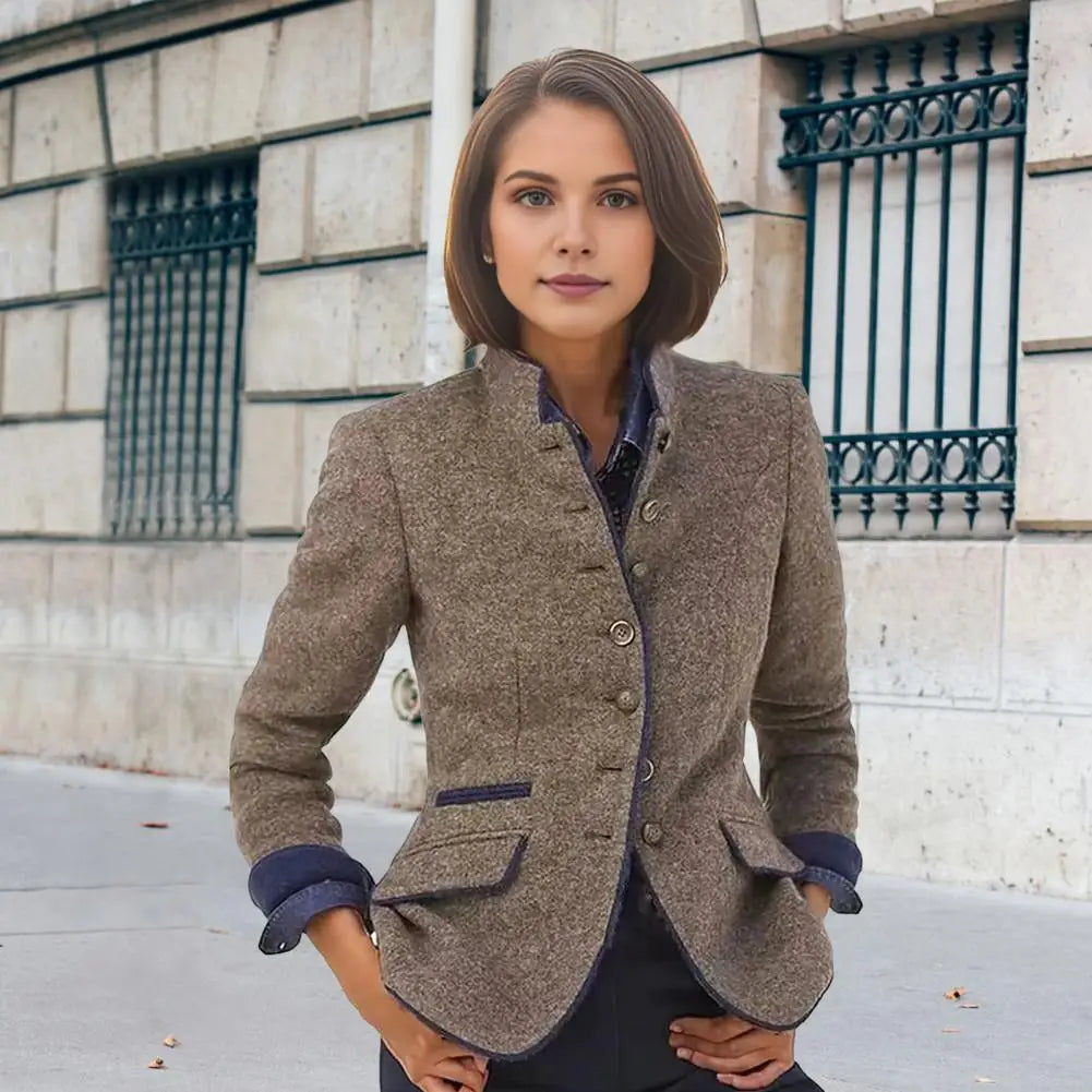Contrast Color Woolen Cardigan Coat