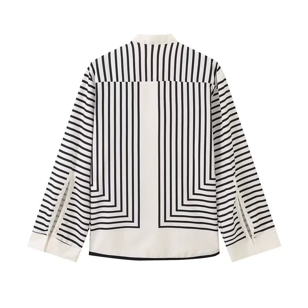 Striped Silk Flare Sleeve Blouse