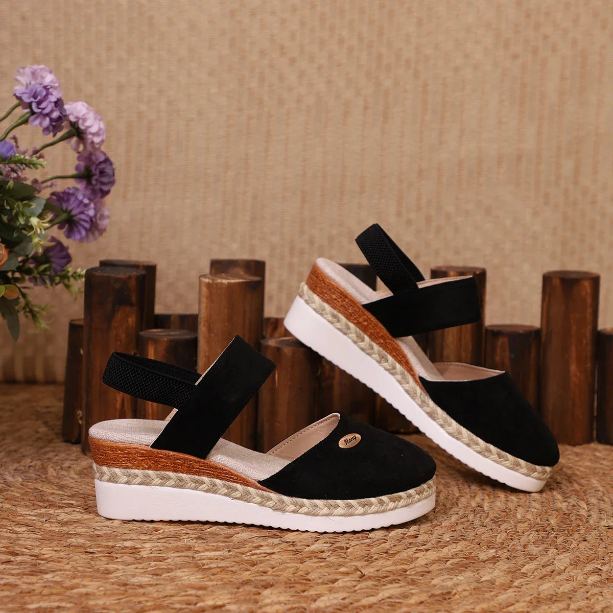Handmade Linen Wedge Sandals