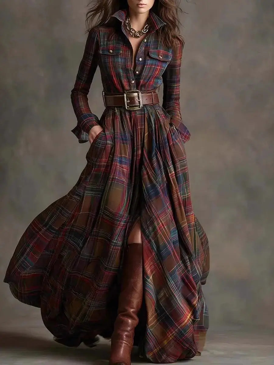 Women’s Plaid Maxi Shirt Dress
