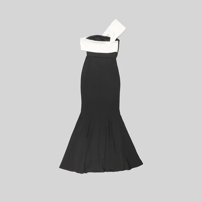 Glam Curve Contrast Slit Dress Rich Allure