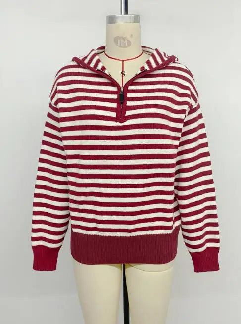 Retro Striped Zip-Up Hoodie