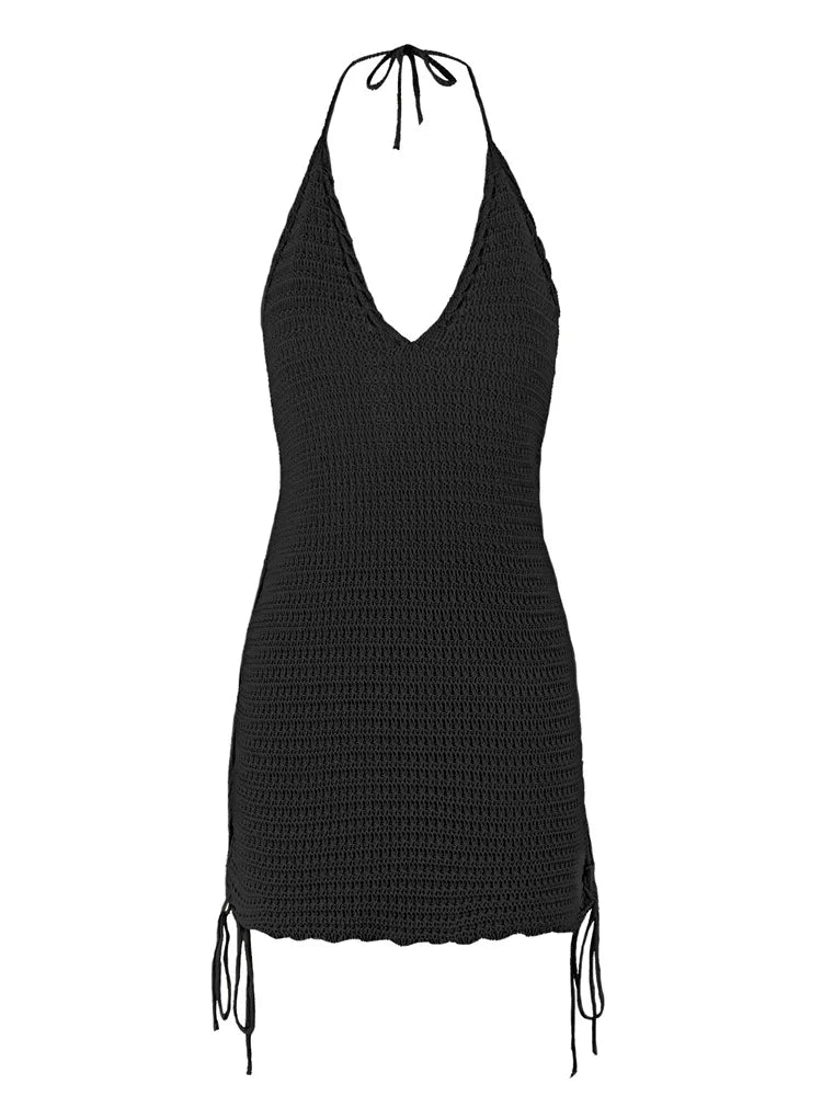 Knit Halter Cross-Strap Mini Dress