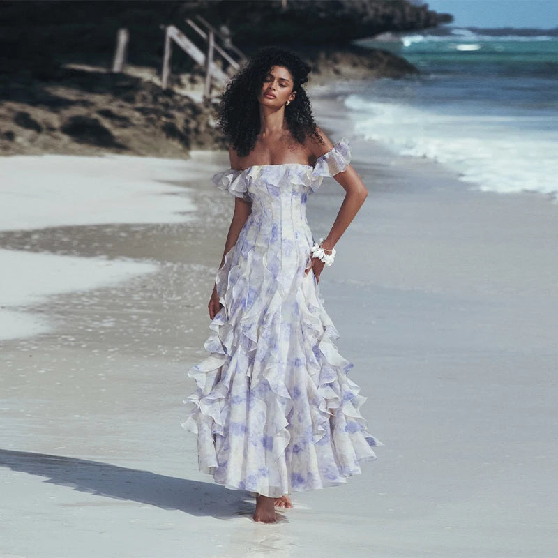 Parisian Breeze Off-Shoulder Maxi Dress