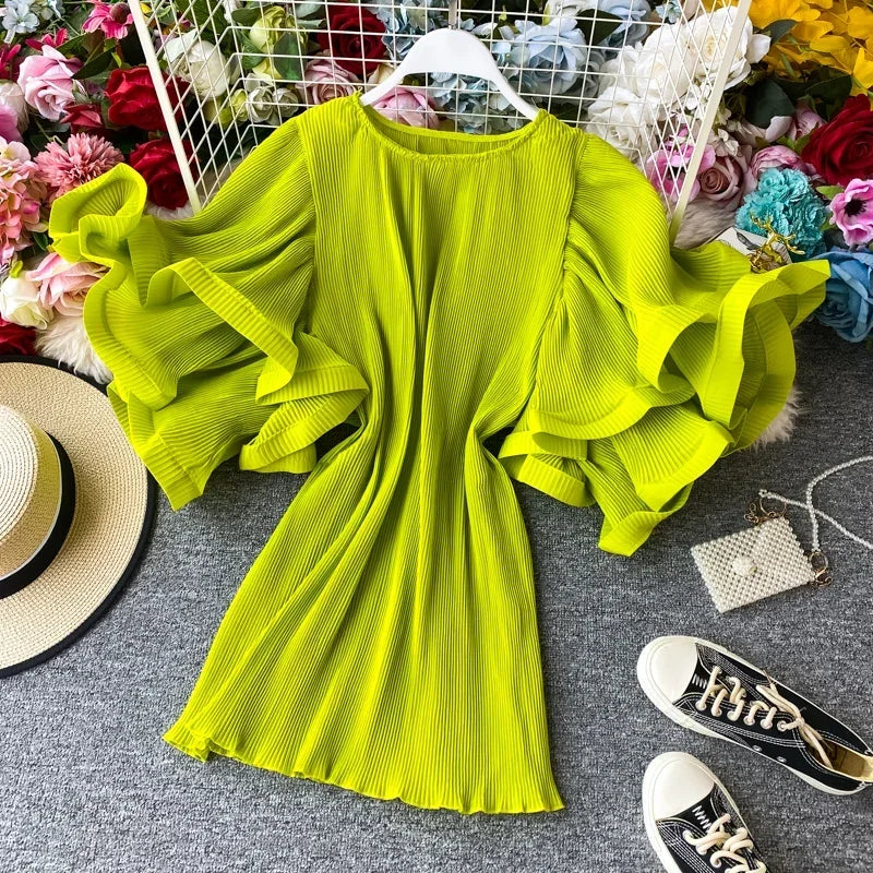 Flutter Grace Pleated Chiffon Blouse