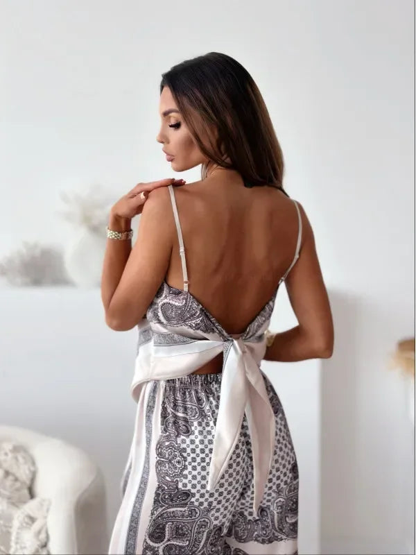 Satin Bloom Lace-Up Two-Piece Set