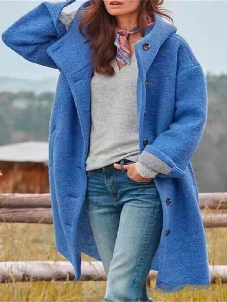 Chic Hooded Woolen Overcoat