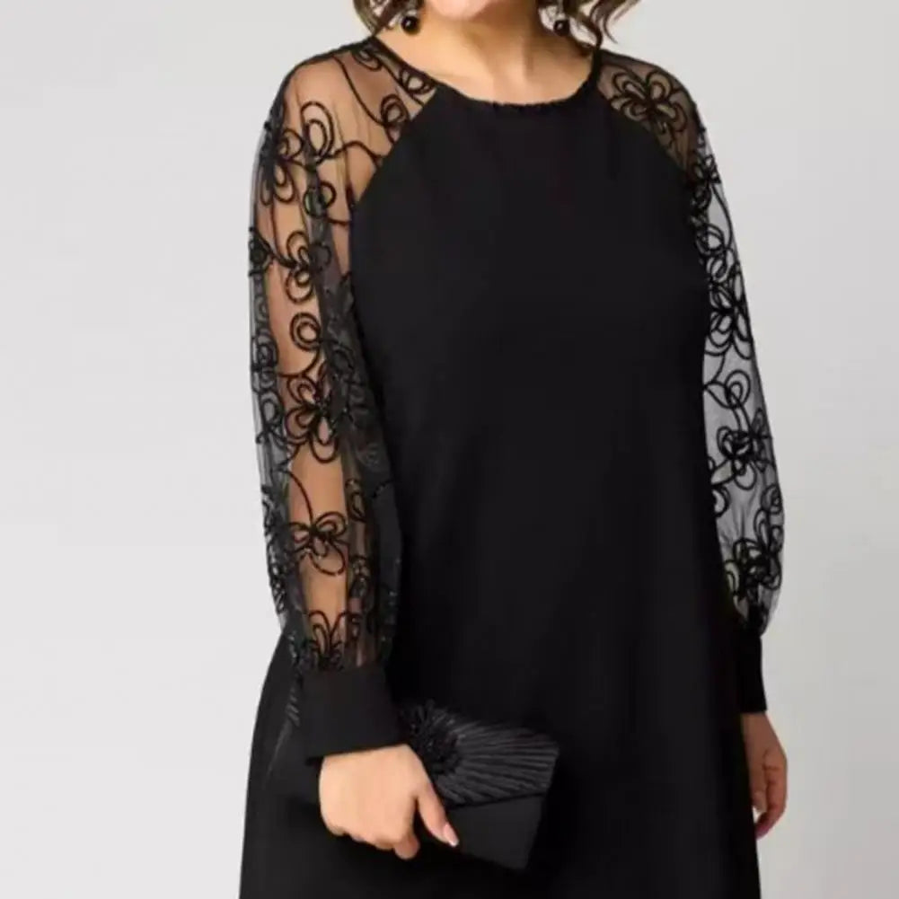 Elegant Black Lace Patchwork Party Dress