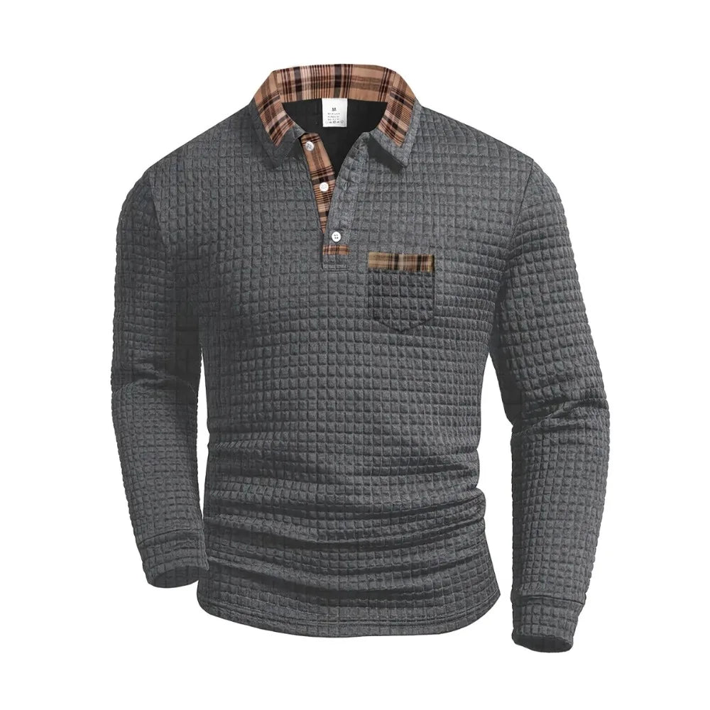 Men’s Plaid Long Sleeve Polo Shirt