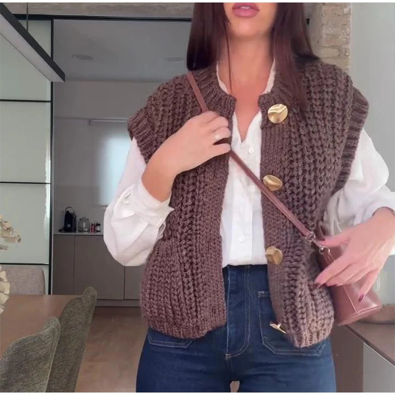 Cozy Chic Knitted Brown Vest Rich Allure