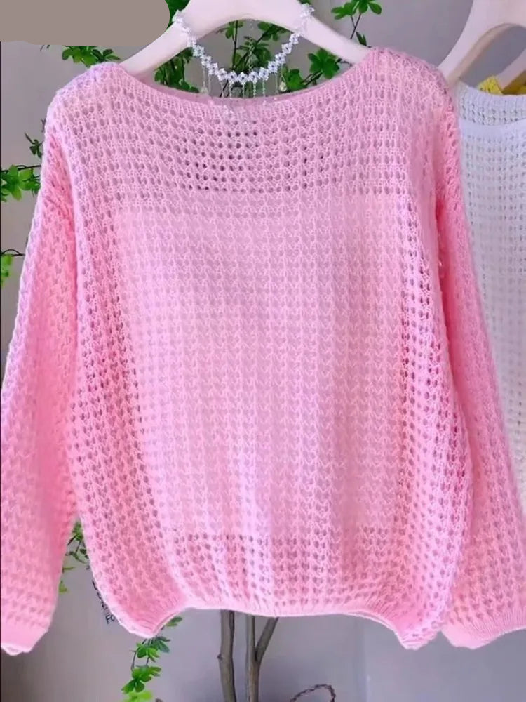 Thin Hollow Knit Cropped Sweater