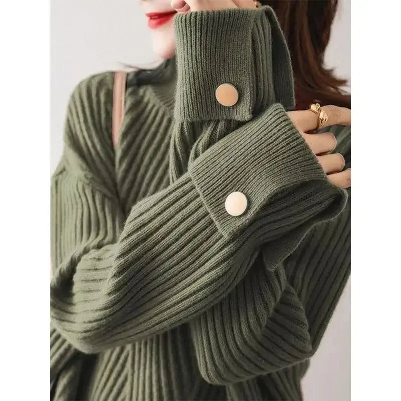 Stripe Aura Irregular Turtleneck Sweater