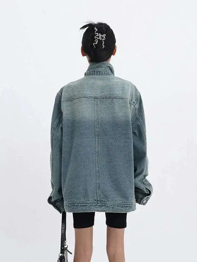 Denim Charm Patchwork Turtleneck Coat