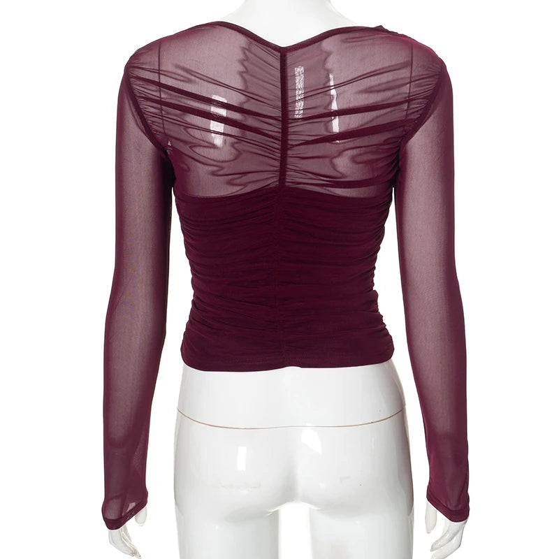 Luxe Sheer Cross Neck Mesh Top
