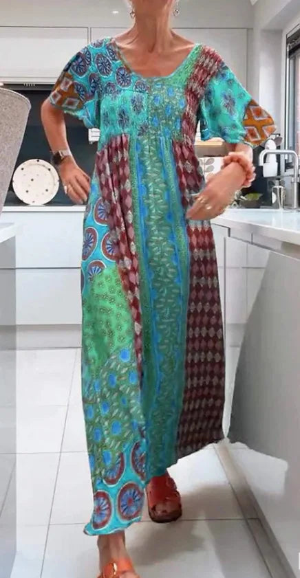 Boho Grace Retro V-Neck Dress