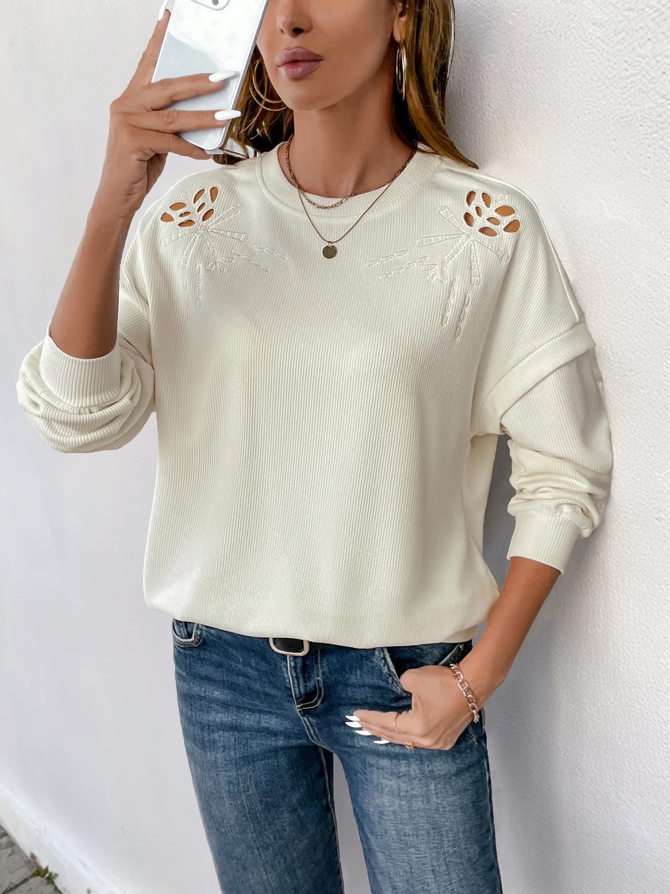 Elegant Bloom Embroidered White Top