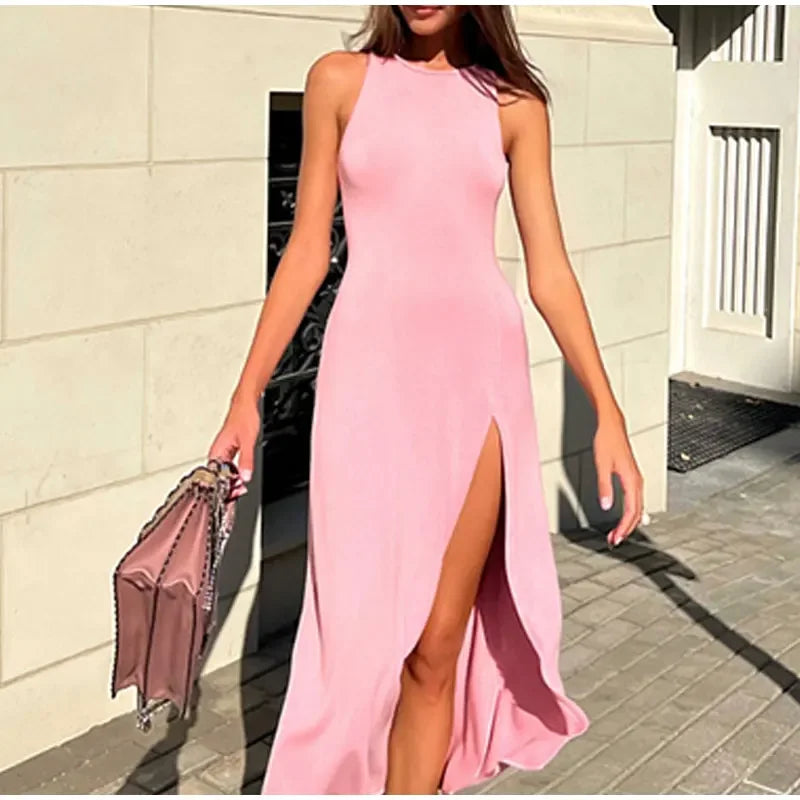 SculptKnit Sleeveless Split Midi Dress