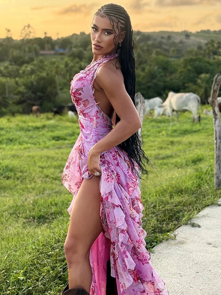 Rose Radiance Halter Slit Gown