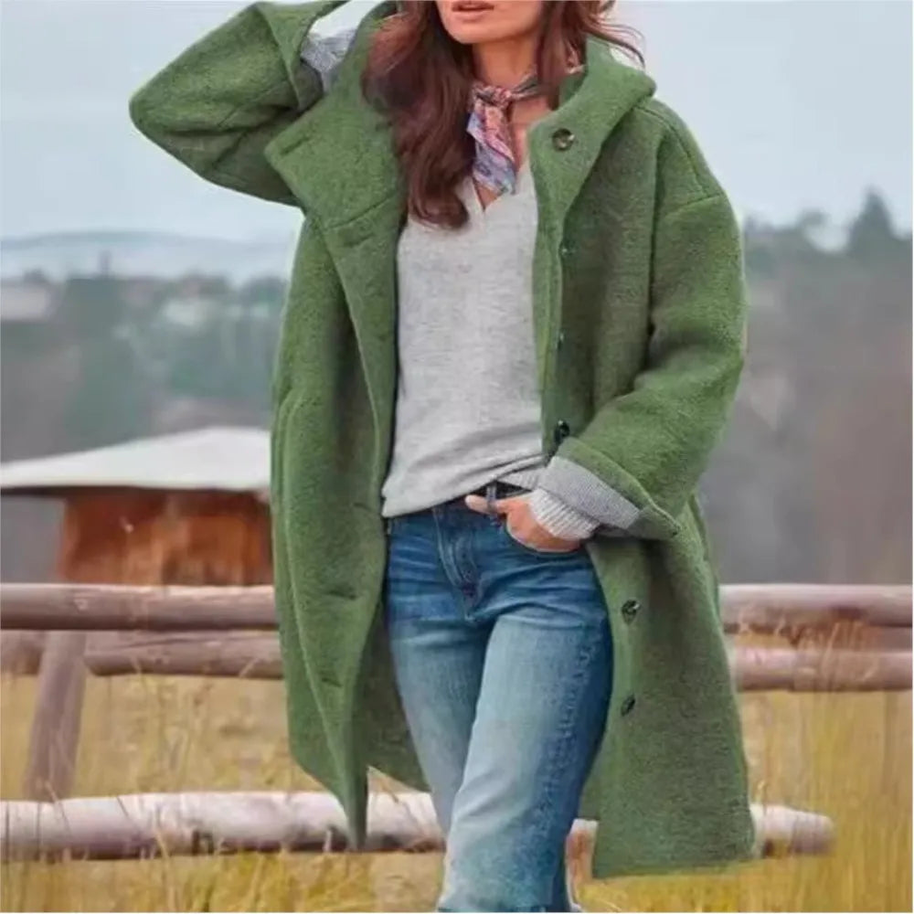Chic Hooded Woolen Overcoat